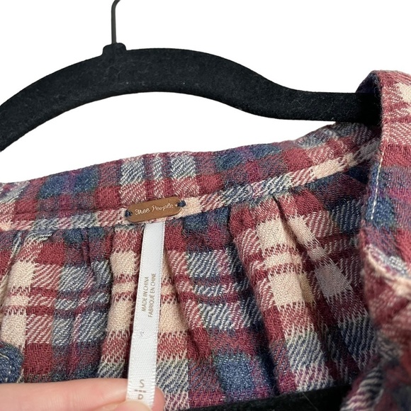 Free People Northern Bound Plaid Balloon Sleeve Popover Shirt Size Small - Picture 3 of 7